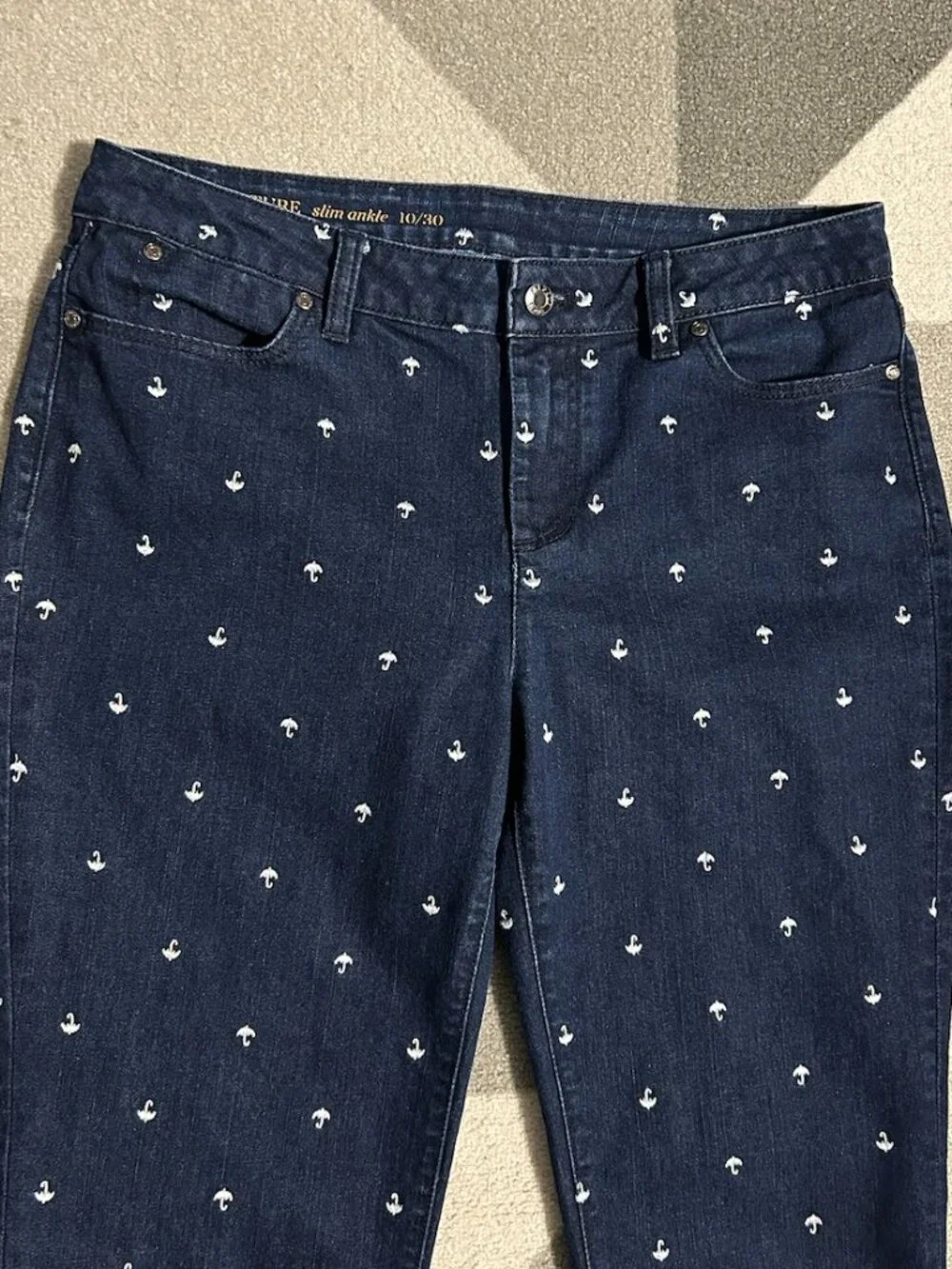 Talbots Signature All Over Umbrella‎ Embroidery Slim Ankle Jeans Women's Size 10